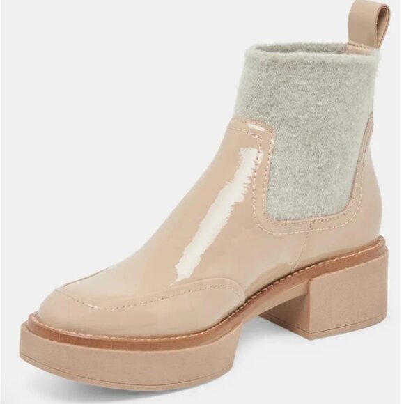 NEW DOLCE VITA Patent Leather Wide Saline H2o Booties in dune for women 925 3t2 - Picture 5 of 11